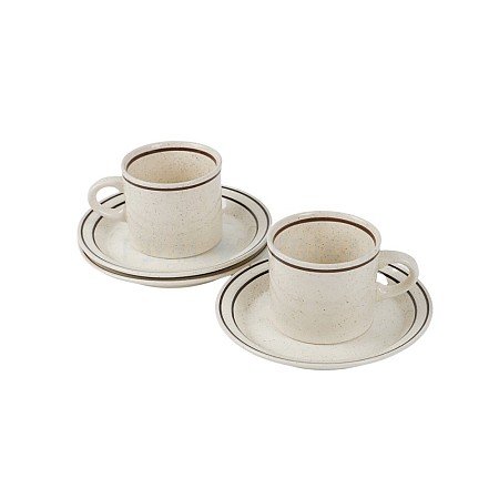 Brown Speckled Cups and Saucers